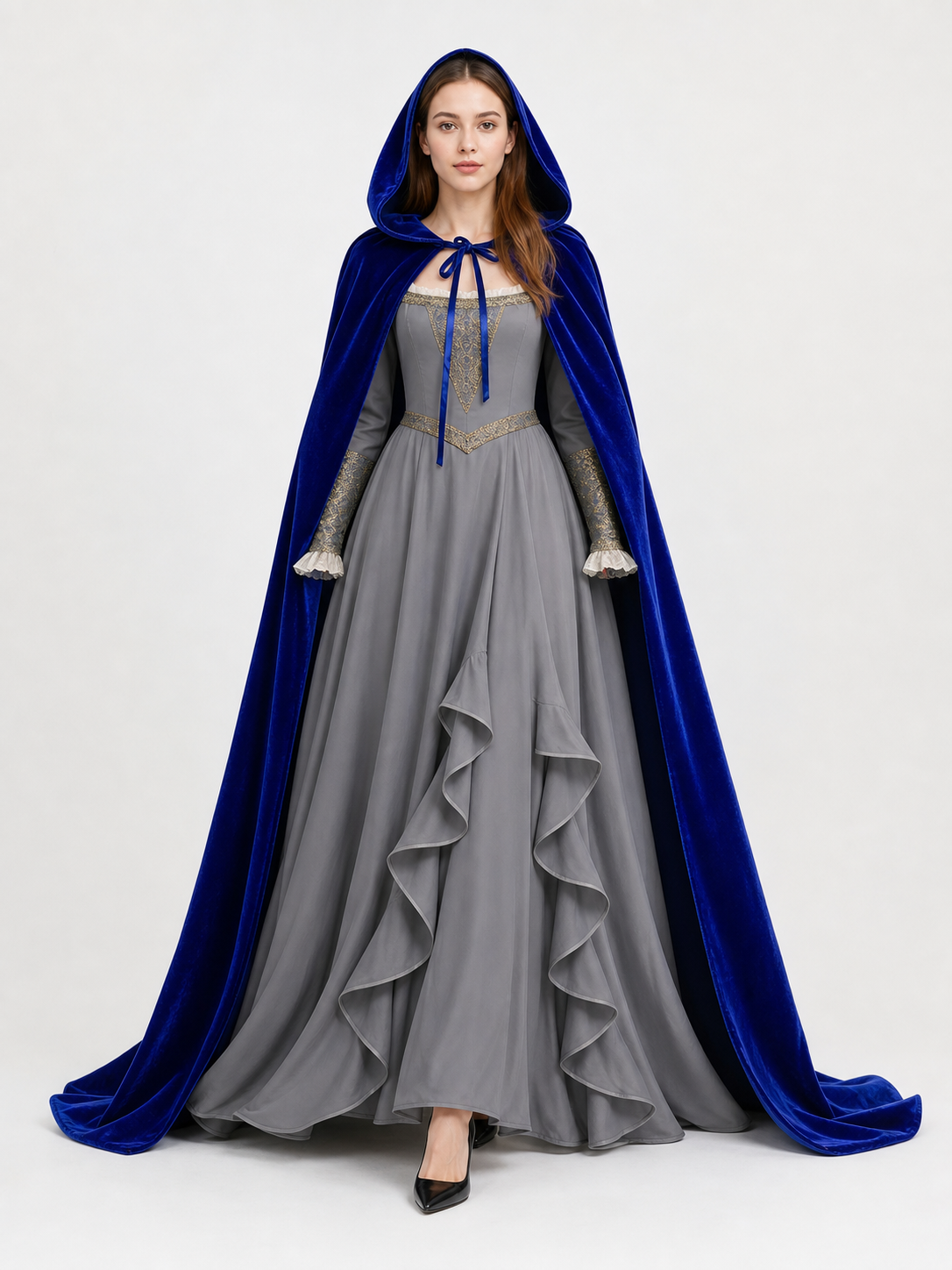 Long Blue Hooded Carnival Cape