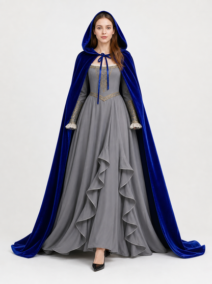 Long Blue Hooded Carnival Cape