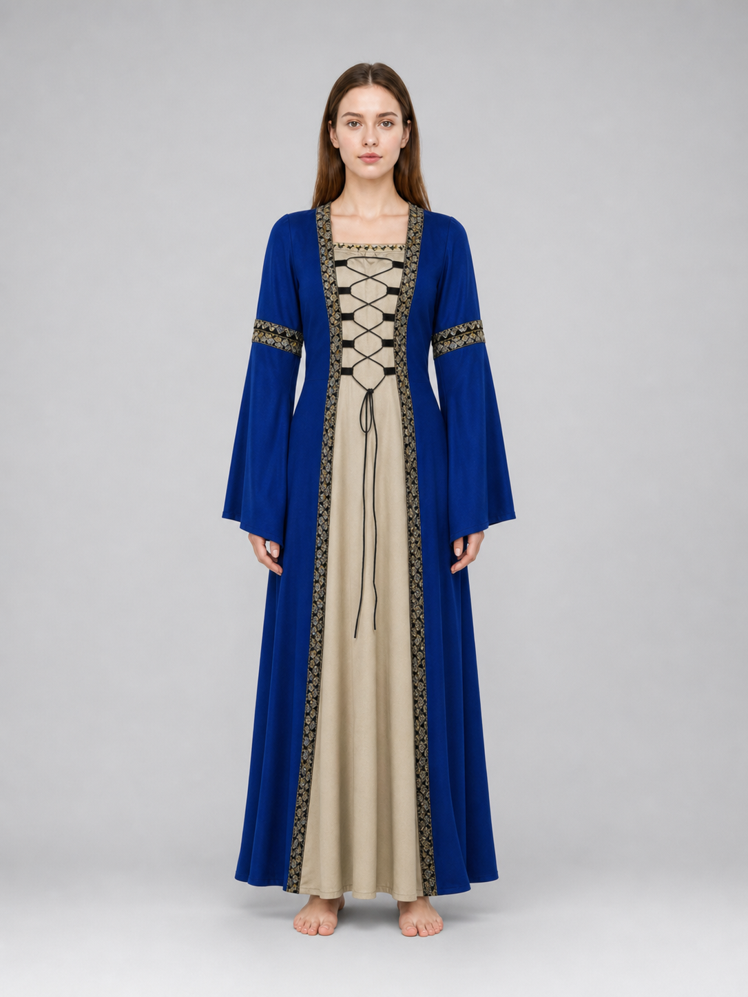 Long Medieval-Style Lace-Up Dress