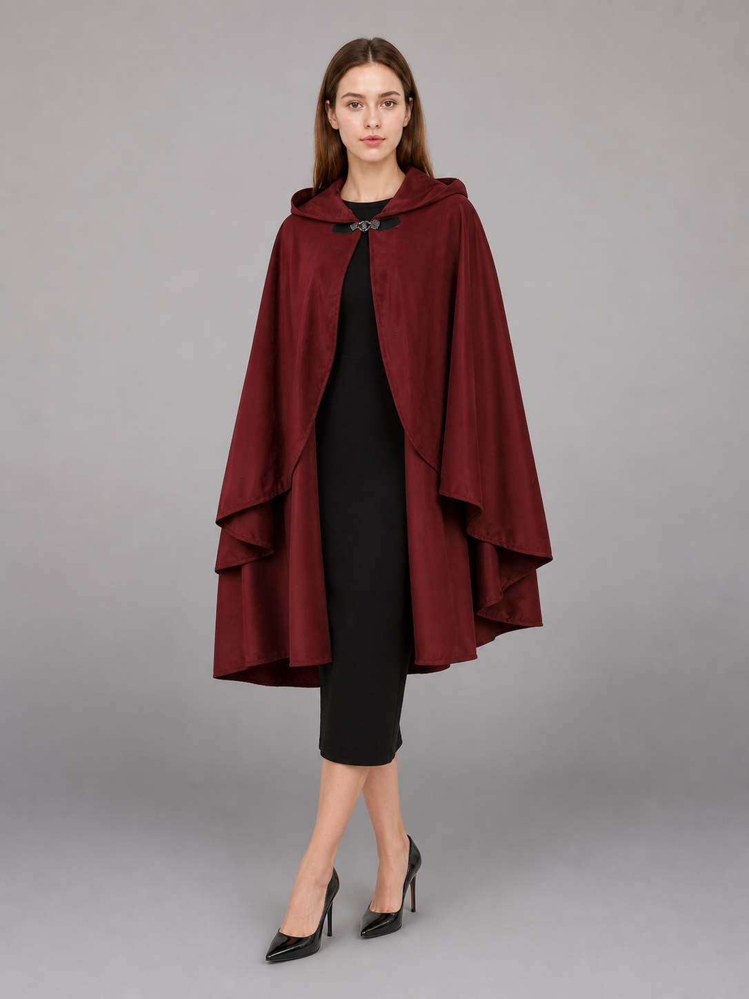 Burgundy Hooded Costume Cloak for Cosplay