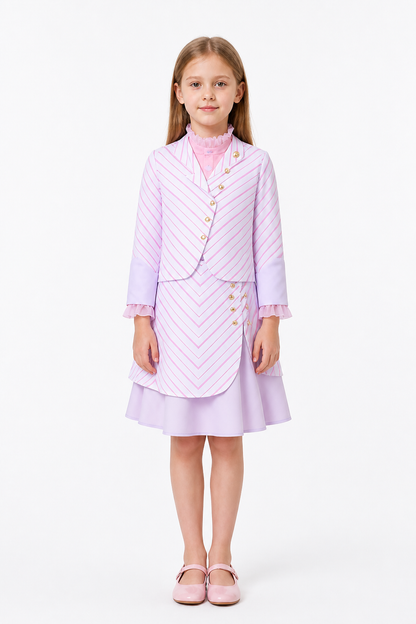 Kids Wicked Glinda Costume Set – 3 Piece Pink Striped Outfit with Gold Buttons main product view