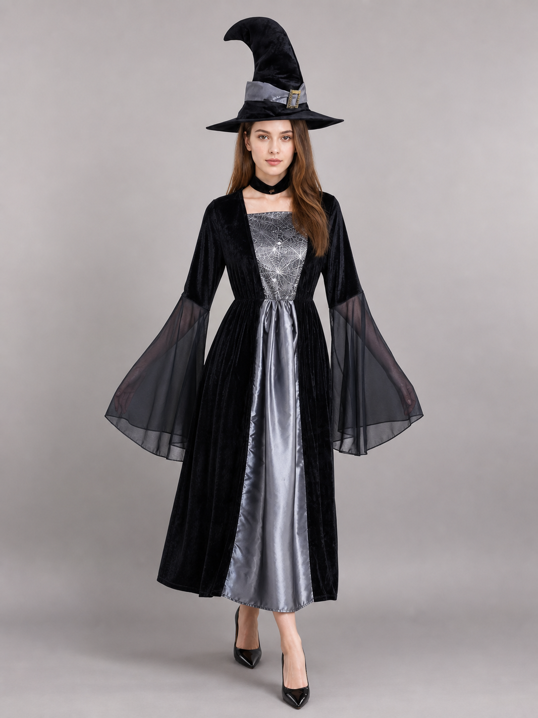 Witch Costume: Dress, Belt, and Pointed Hat