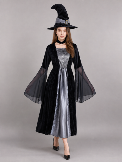 Witch Costume: Dress, Belt, and Pointed Hat