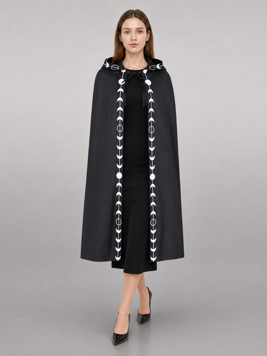 Black carnival cloak with a pointed hood