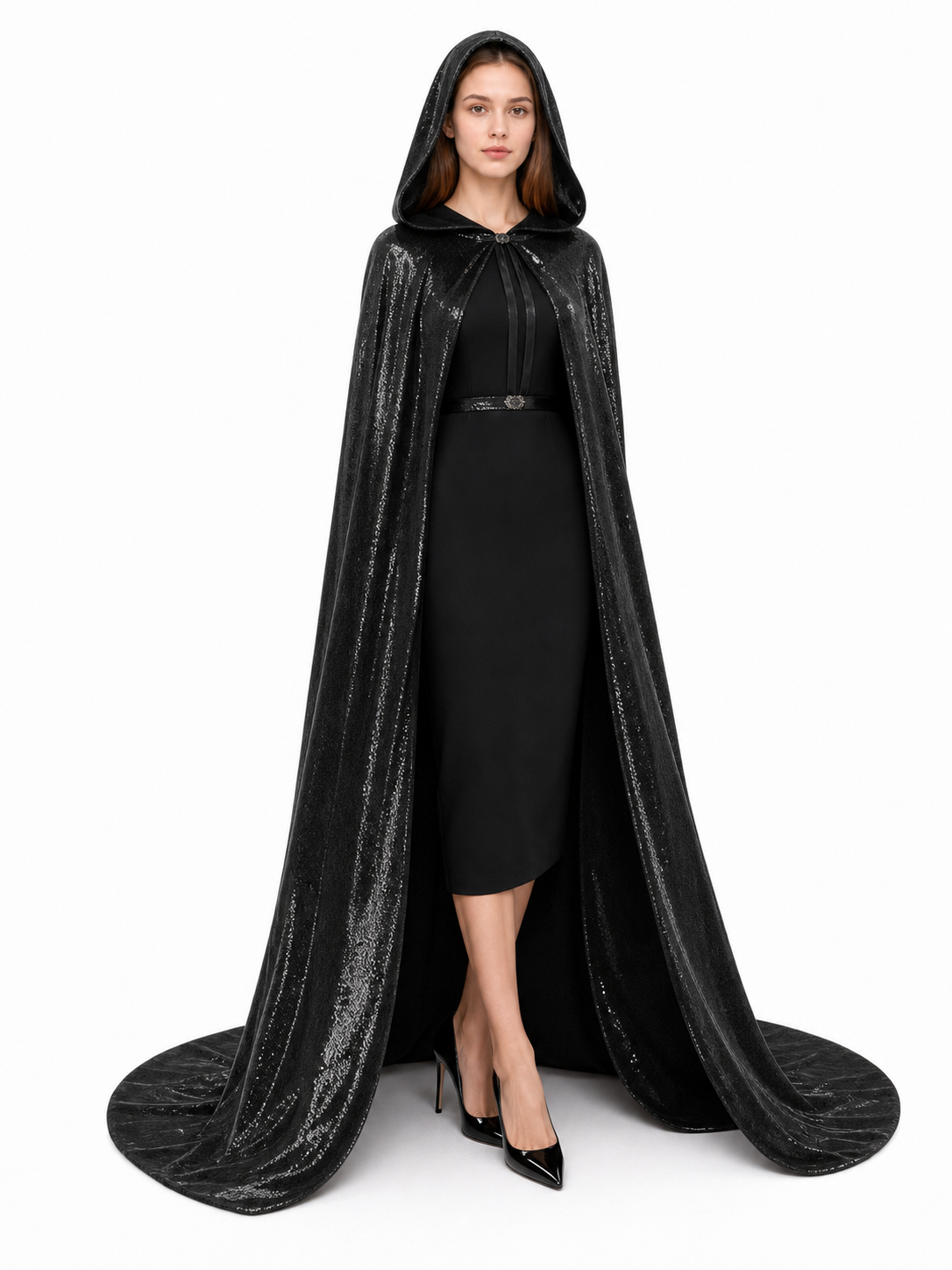 Black Gothic Hooded Carnival Cloak