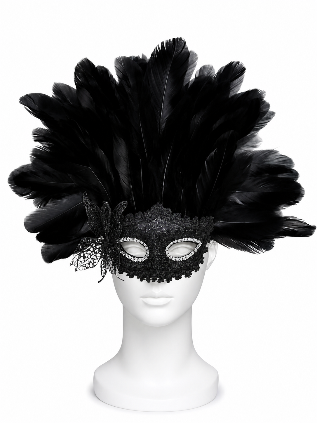 Carnival Mask with Black Feathers and Glitter