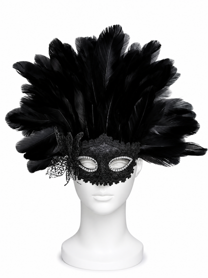 Carnival Mask with Black Feathers and Glitter