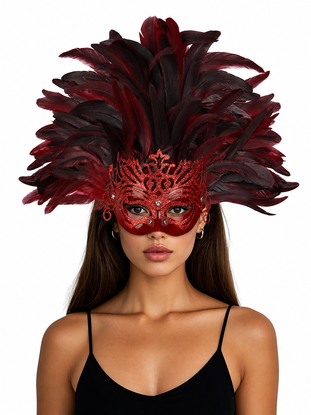 Carnival headpiece with feathers and mask