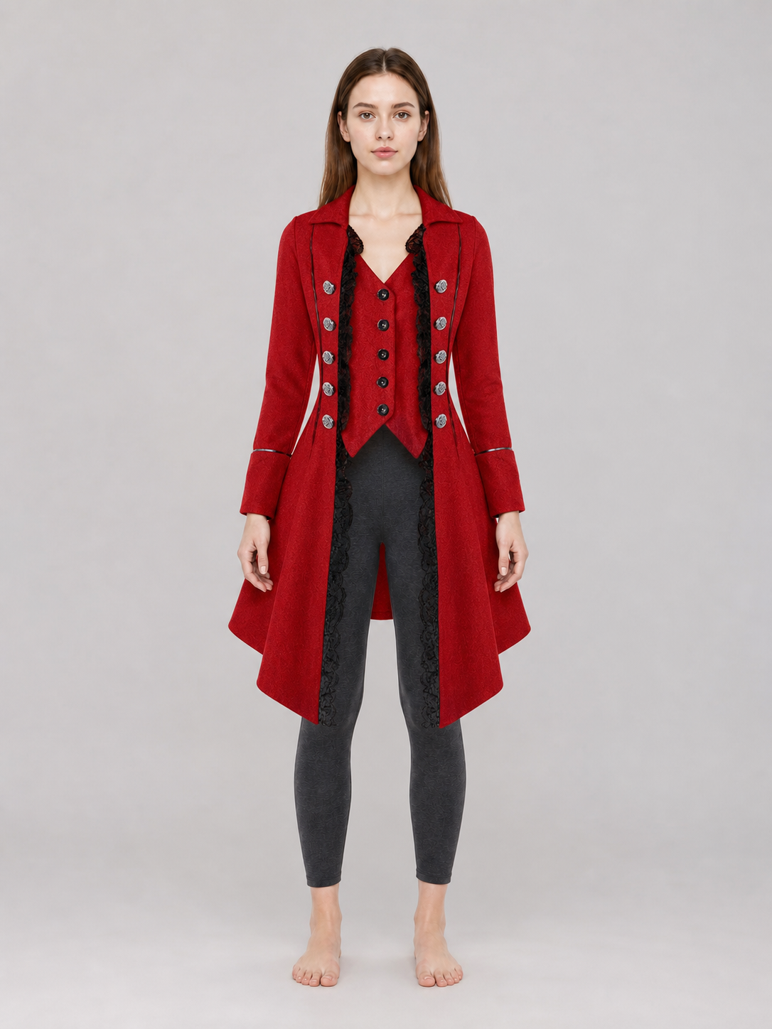 Red decorative tailcoat with long sleeves