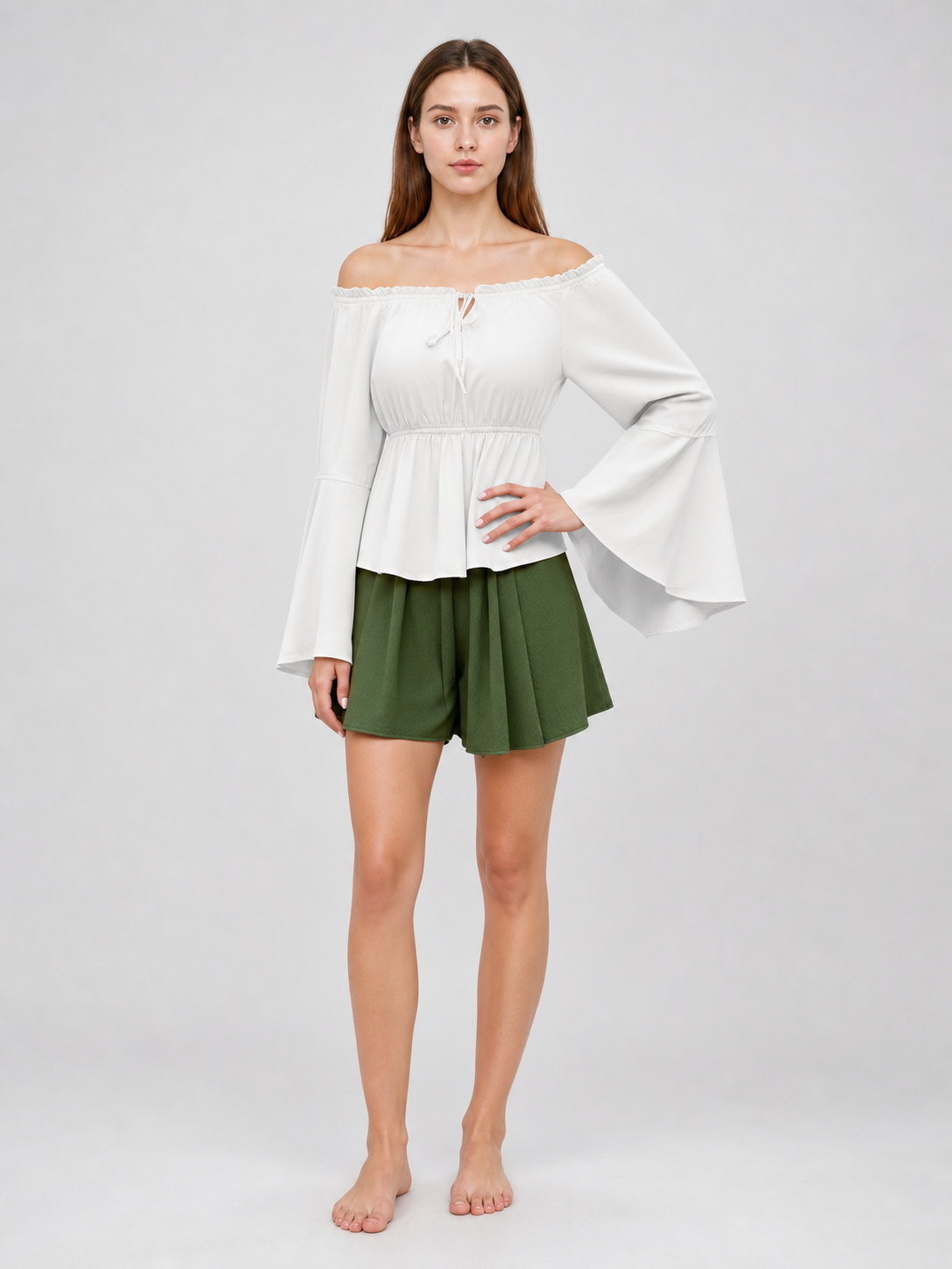 Off-the-Shoulder Blouse with Flared Sleeves
