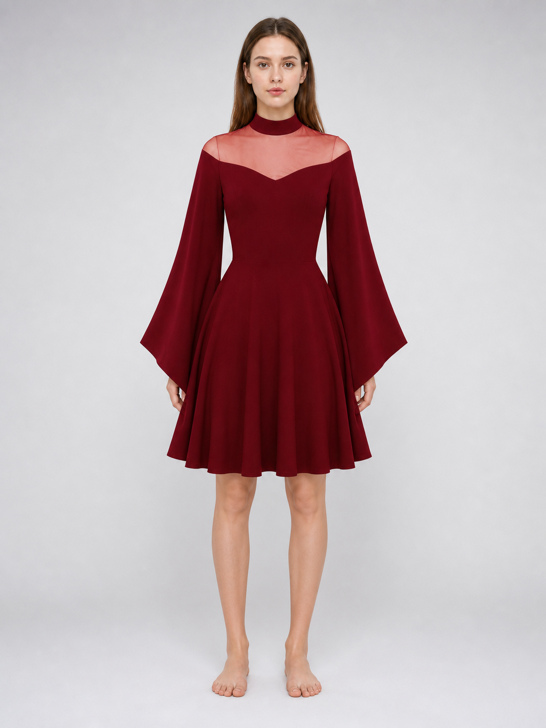 Cosplay Dress with Mesh and High Collar