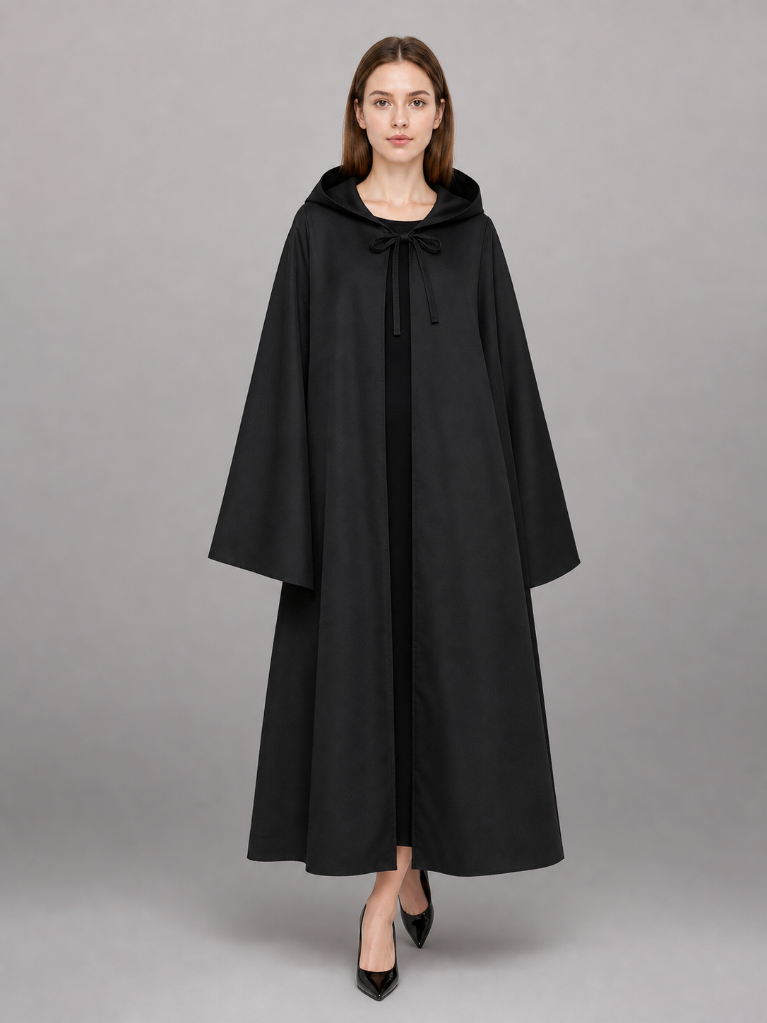 Long black hooded costume cape
