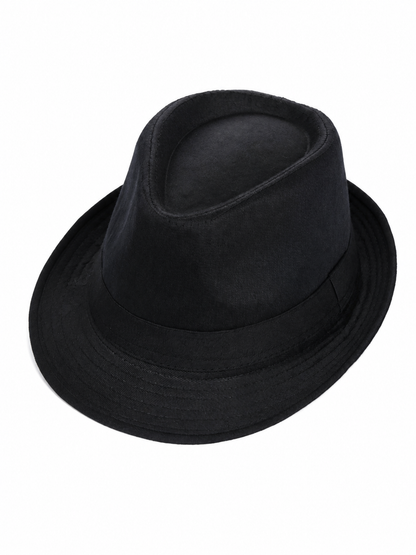 Black carnival fedora hat with a wide brim
