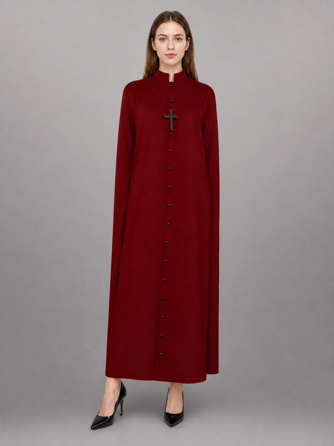Long Burgundy Cassock with Collar and Buttons