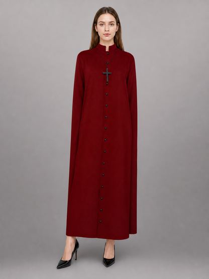 Long Burgundy Cassock with Collar and Buttons