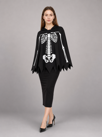 Skeleton Halloween Costume with Hood and Gloves