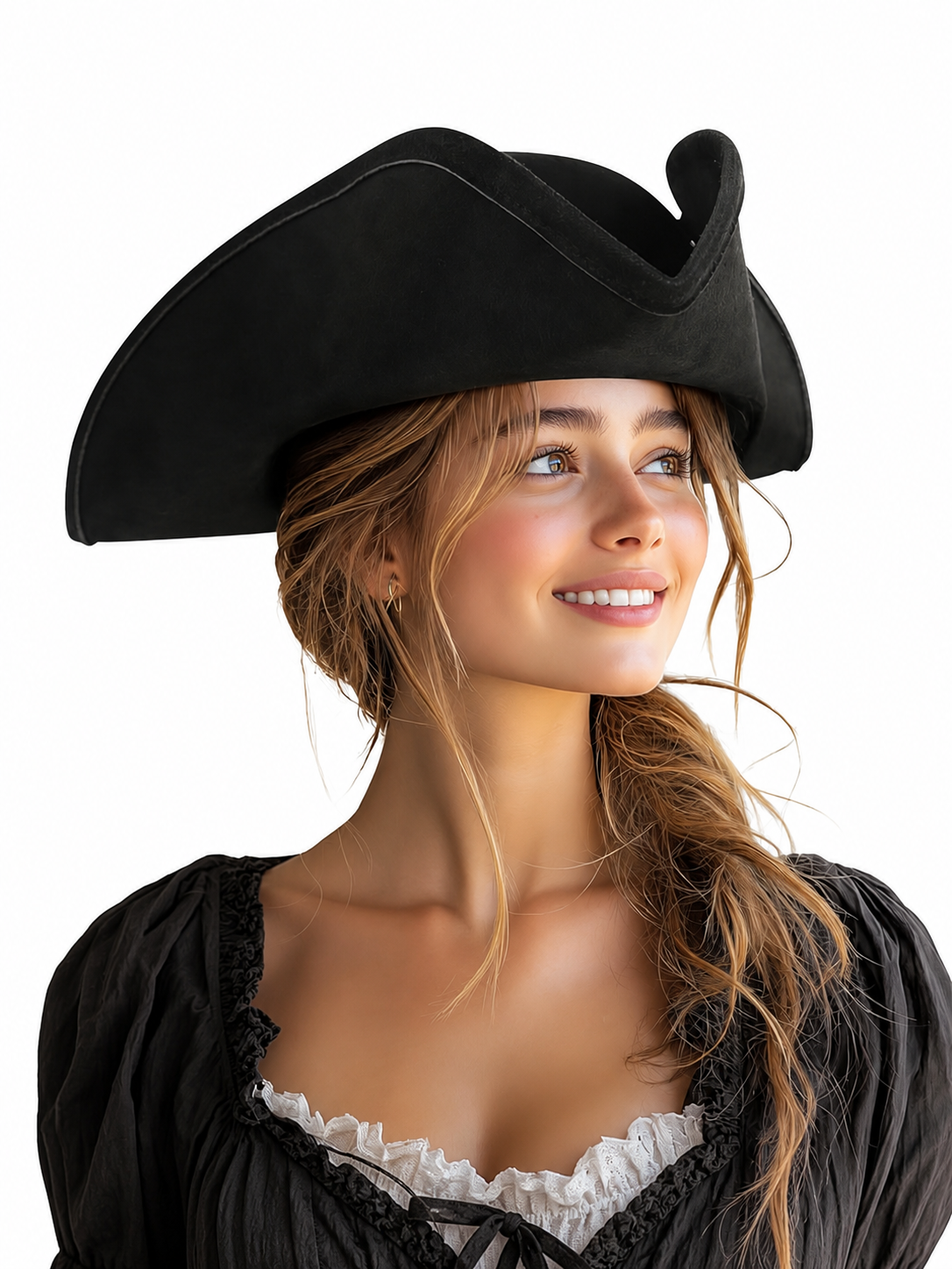 1pc Black Pirate Hat, Women's Three-Cornered Tricorn Costume Cap with Wide Curved Brim and Structured Crown for Cosplay, Halloween Parties and Themed Events