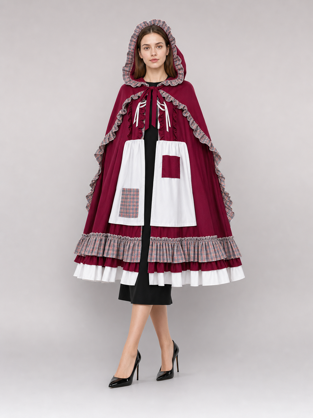Burgundy hooded cosplay costume cloak