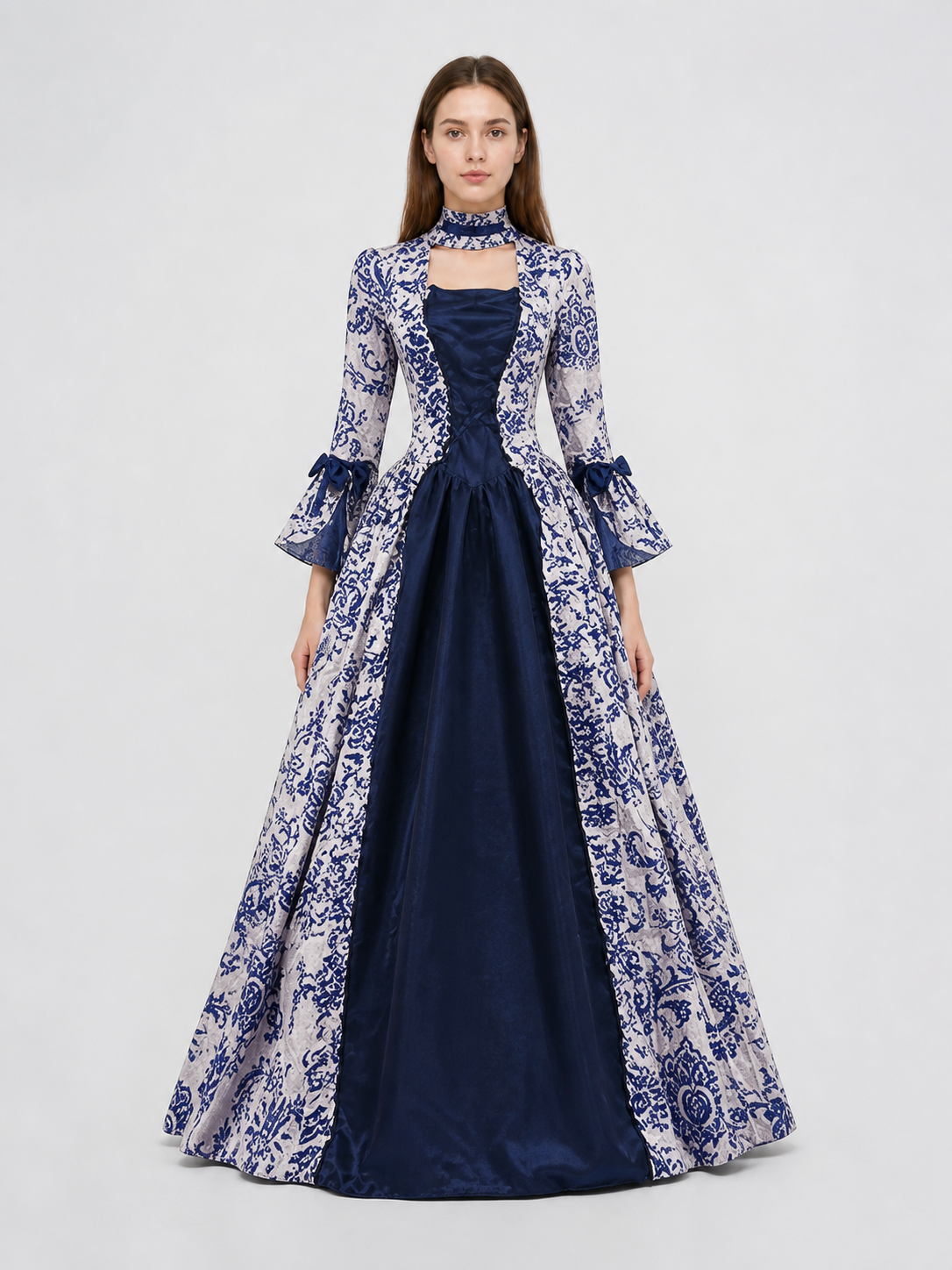 Ornamental Evening Dress, Long Sleeve, Flared