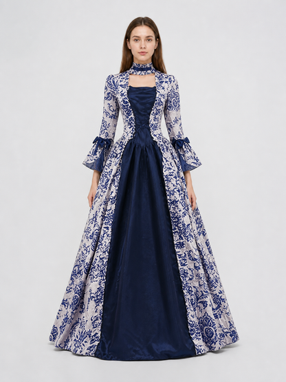 Ornamental Evening Dress, Long Sleeve, Flared