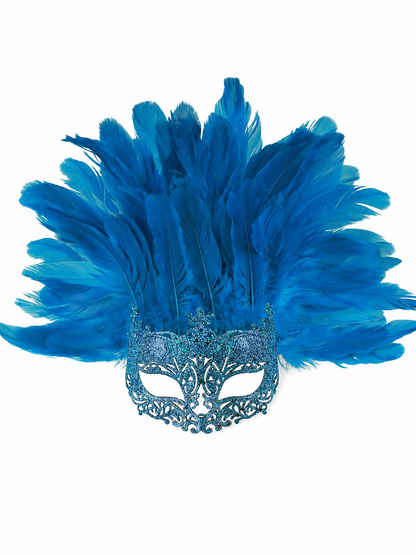 Carnival Eye Mask with Blue Feathers