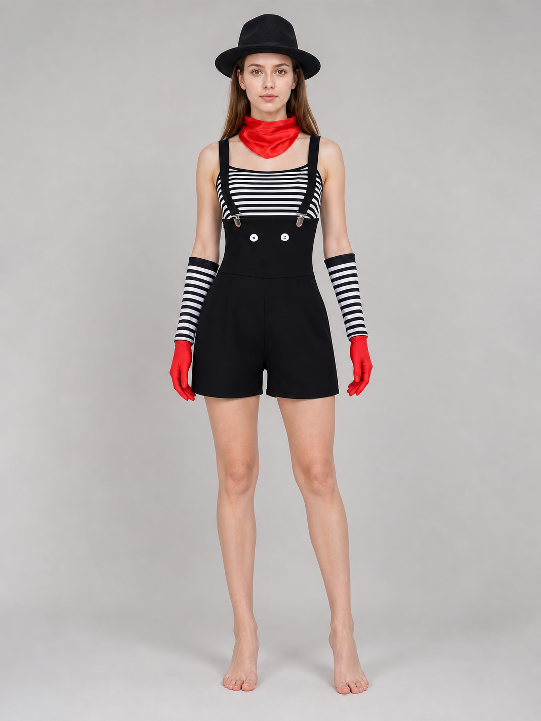 Mime Costume for Cosplay, Striped Set with Hat