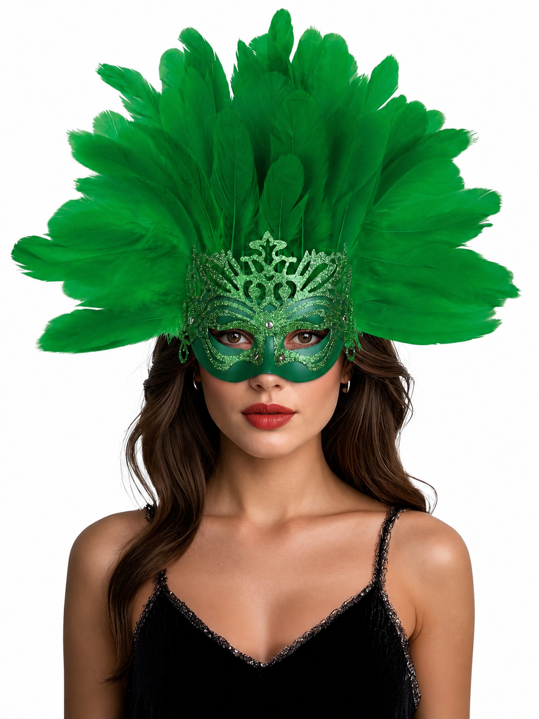 Feathered Headpiece with Mask for Masquerade