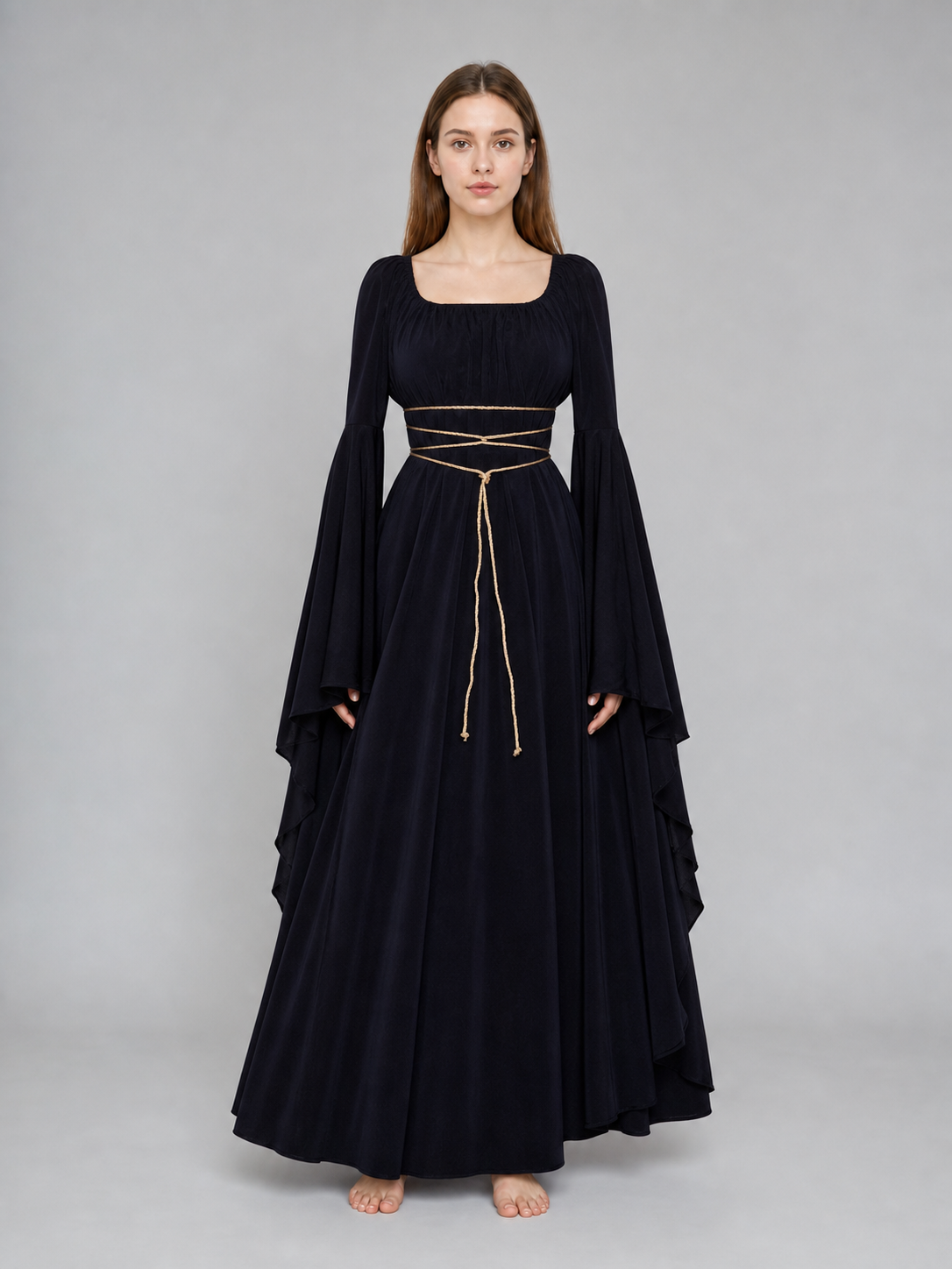 Gothic Maxi Evening Dress with Belt