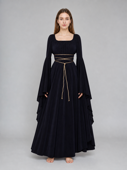 Gothic Maxi Evening Dress with Belt