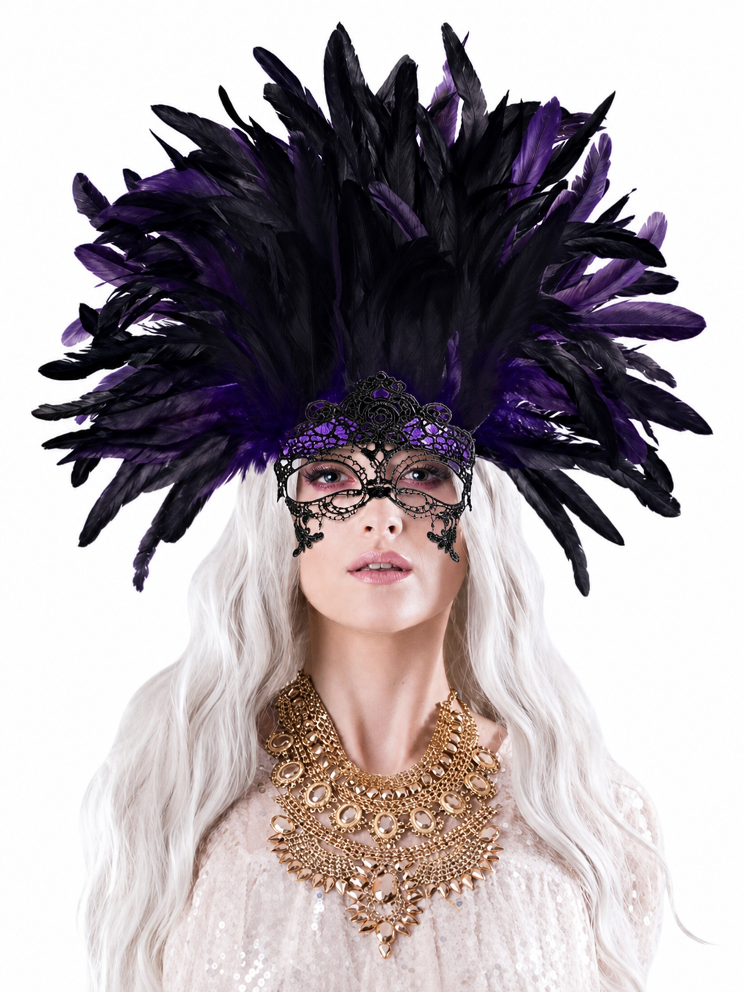 Carnival Headpiece with Feathers and Mask