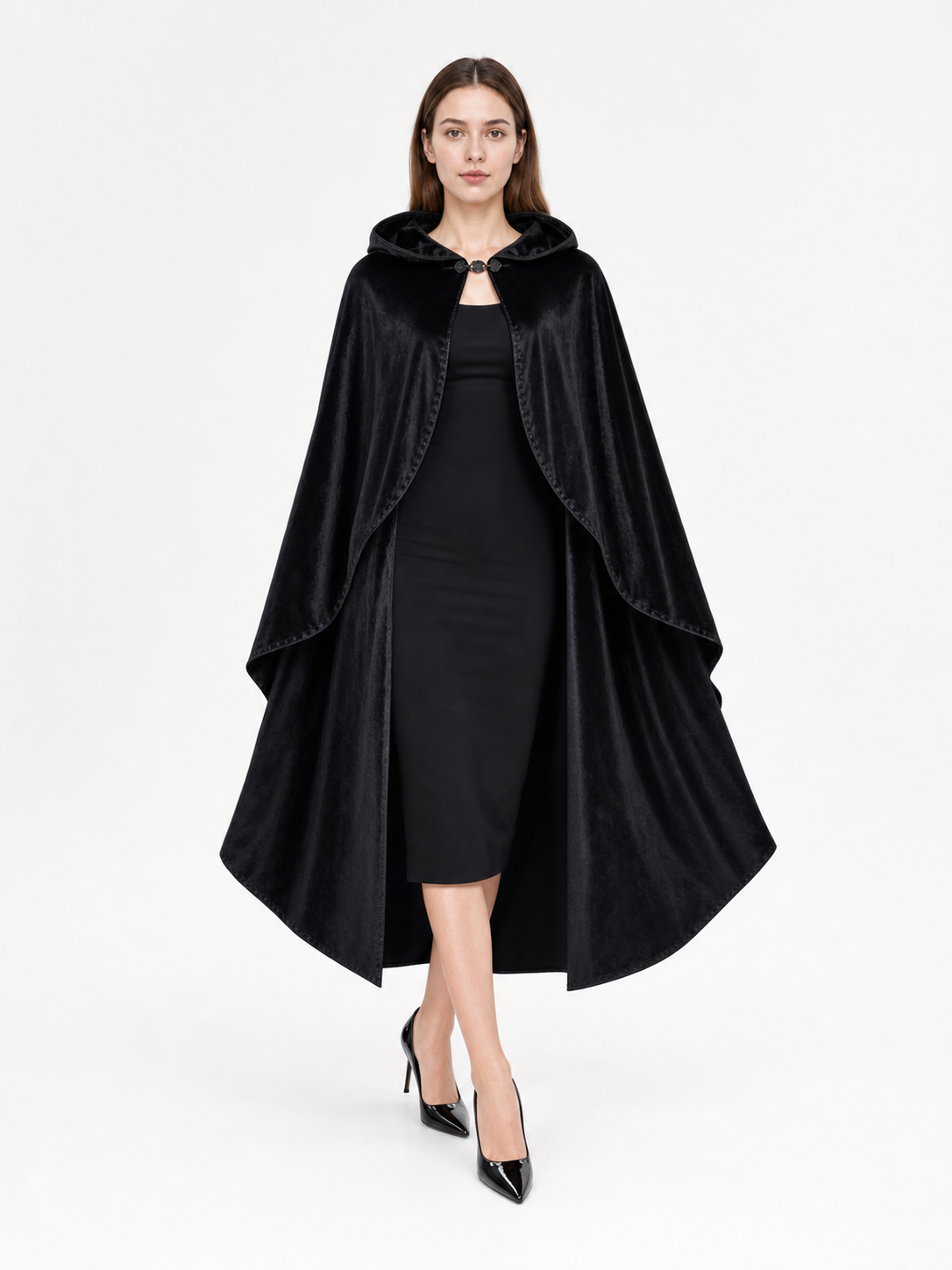 Black Hooded Carnival Cape, Flowing