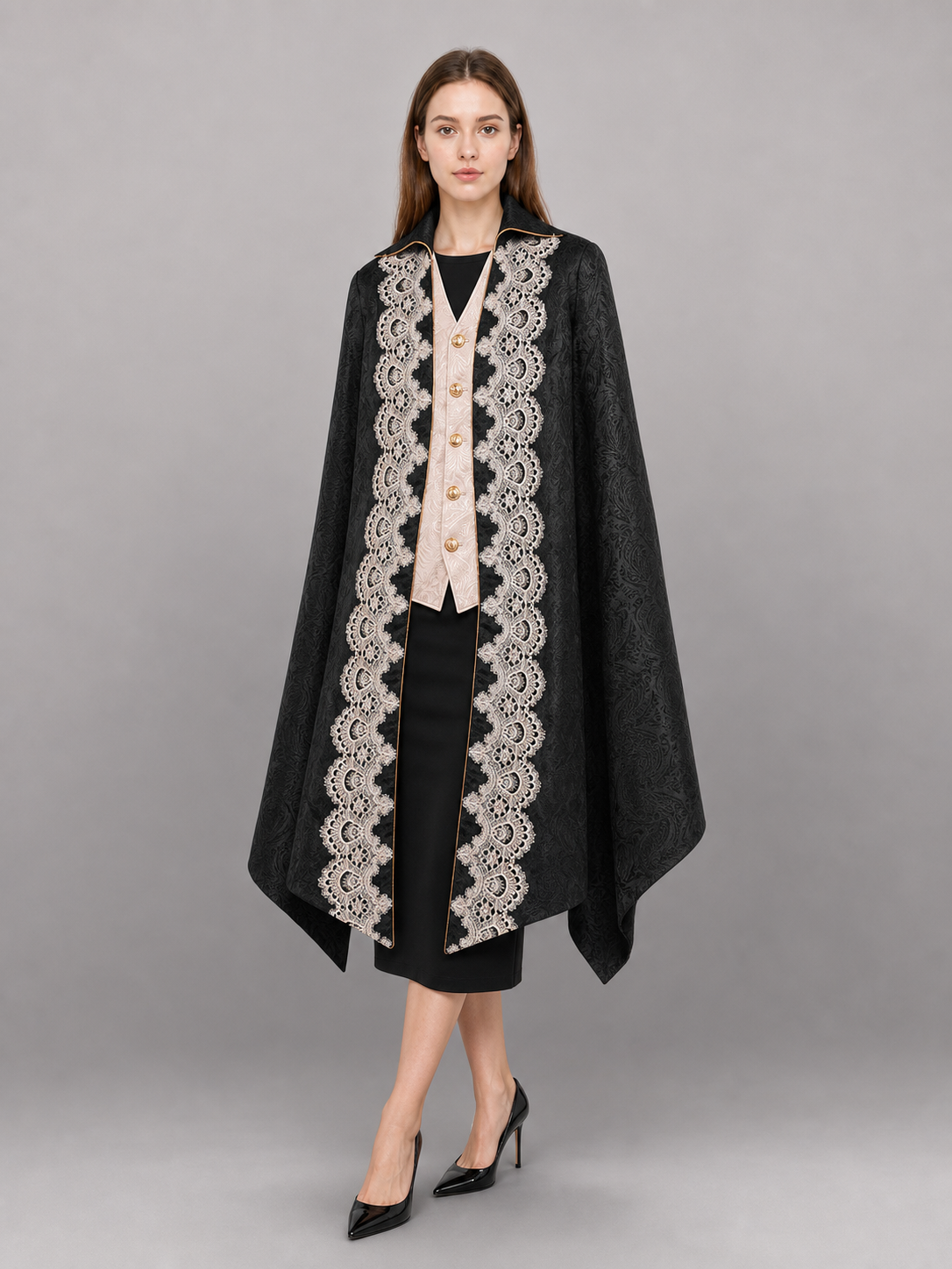 Black Long Tailcoat Jacket with Trim