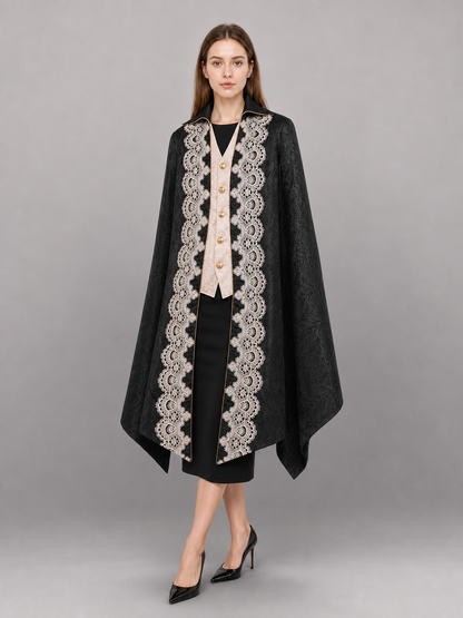 Black Long Tailcoat Jacket with Trim
