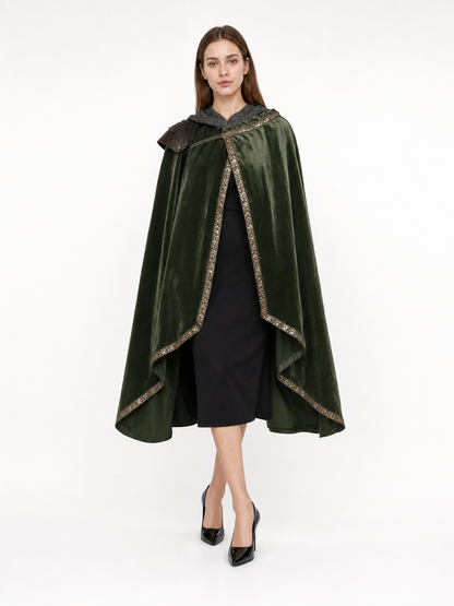Green asymmetrical long carnival cape