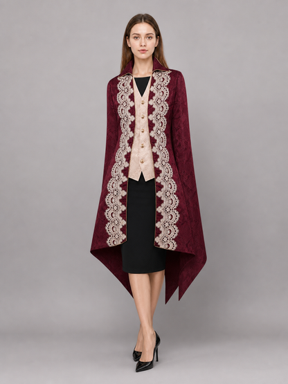 Vintage Burgundy Carnival Cape with Lace