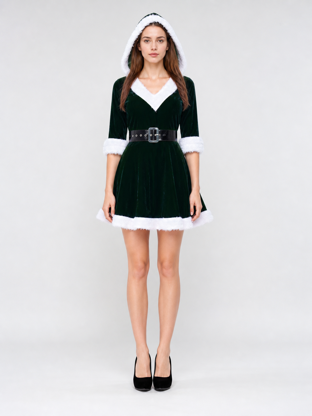 Festive dress with hood and belt