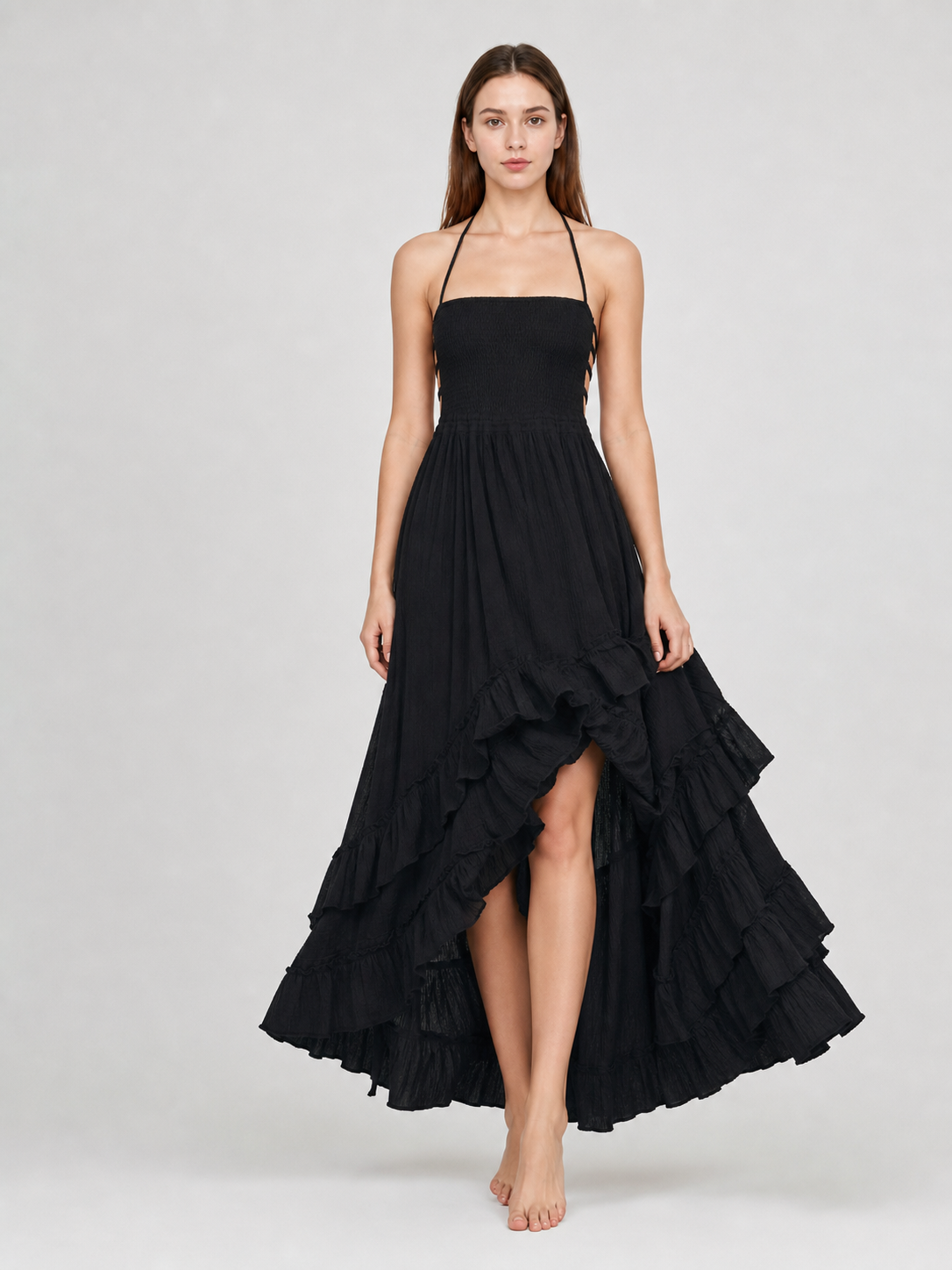 Long Boho-Style Maxi Dress with Open Back