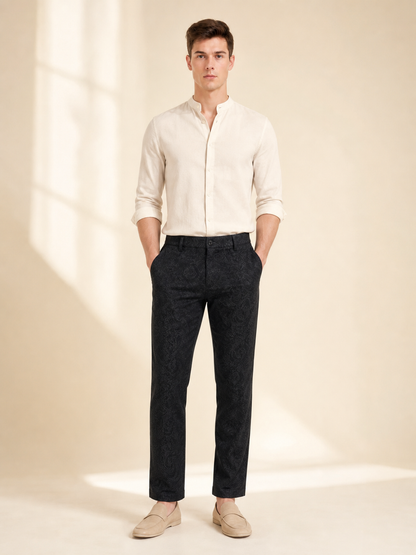 Men's Black Straight-Leg Jacquard Pants