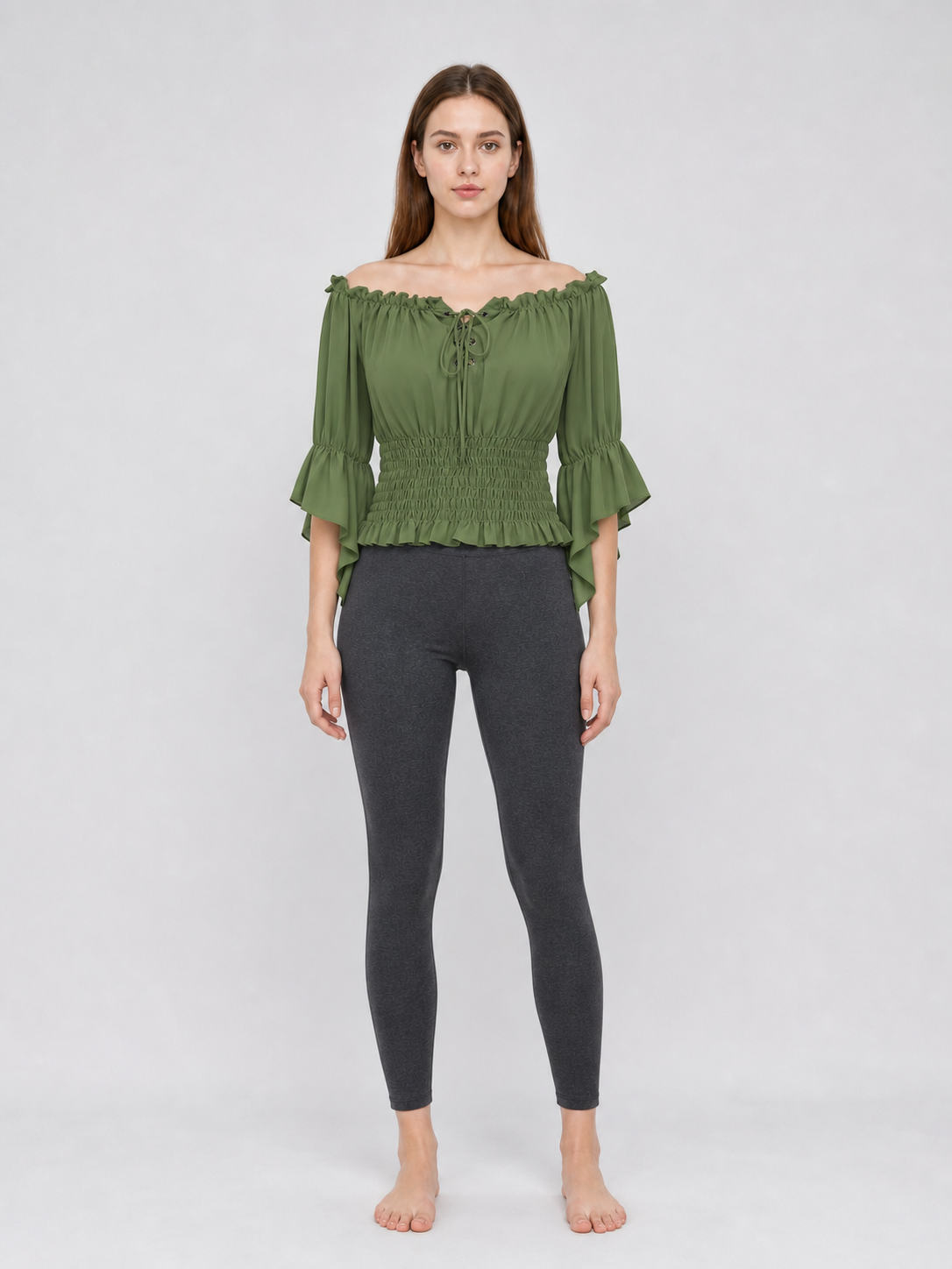 Off-the-Shoulder Blouse with Lacing