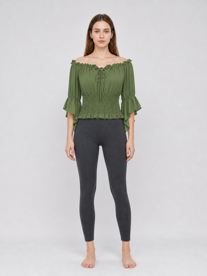 Off-the-Shoulder Blouse with Lacing