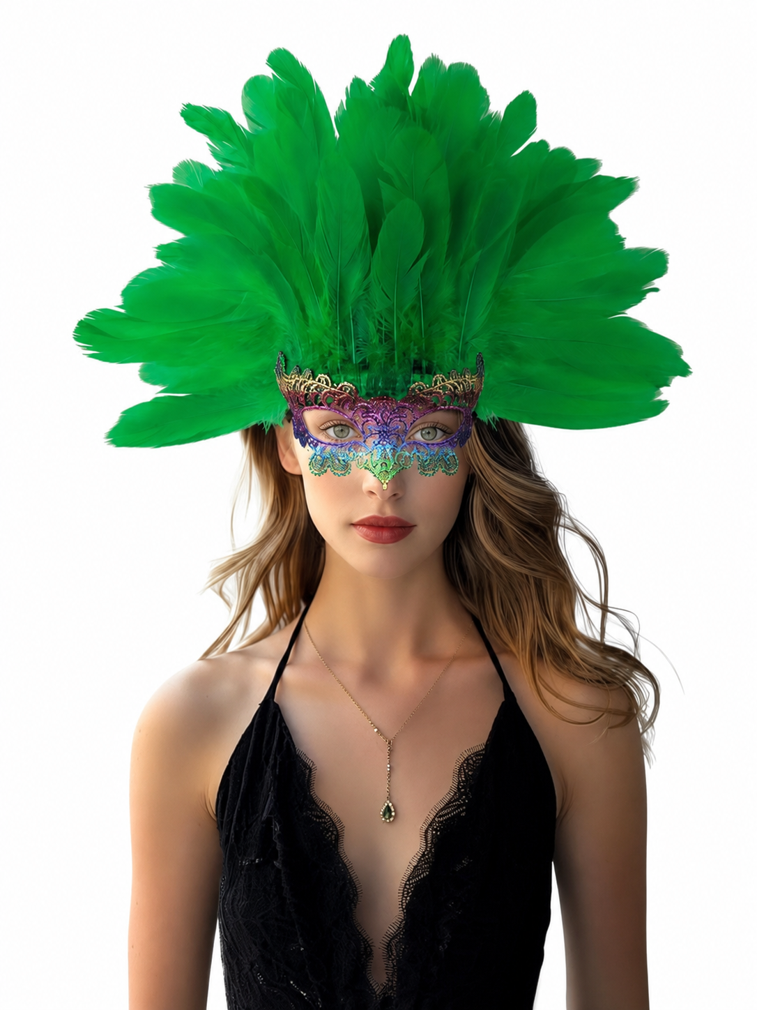 Carnival feather headdress with mask