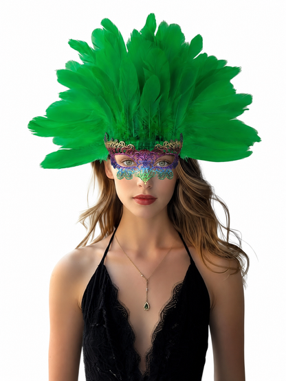 Carnival feather headdress with mask