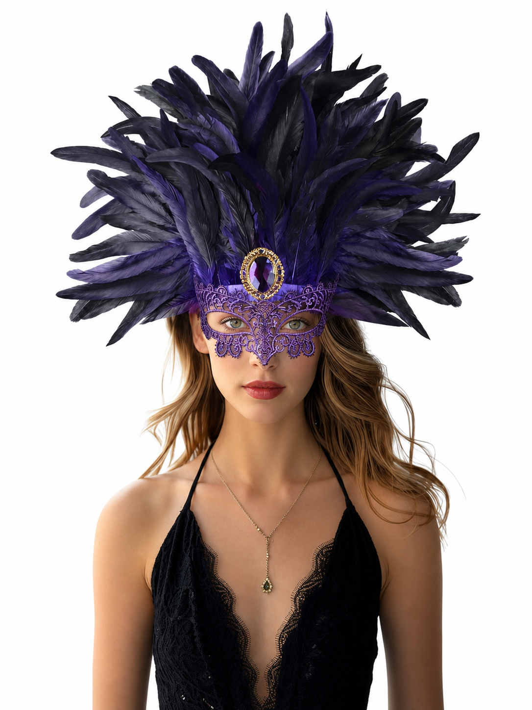 Carnival Feather Headpiece with Mask
