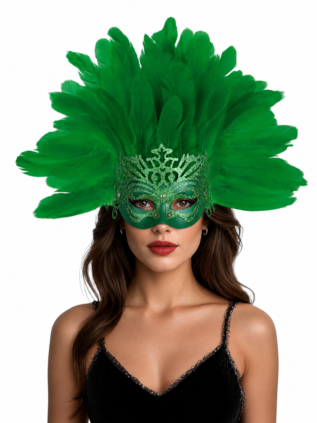 Feathered Headpiece with Mask for Masquerade