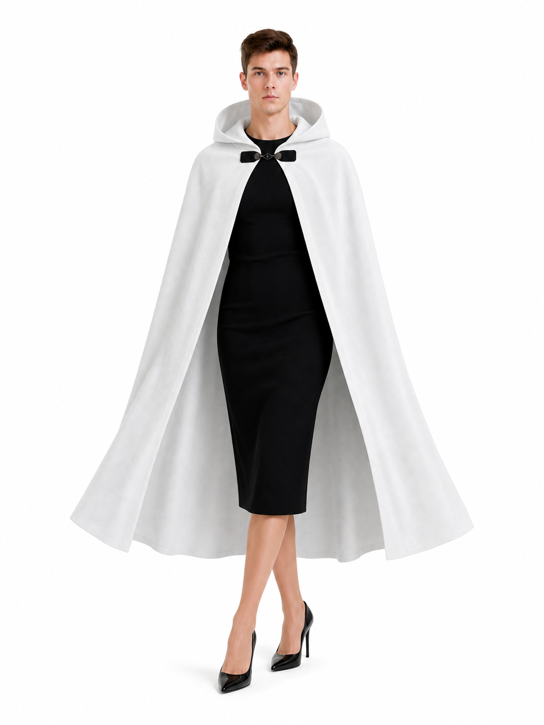 White medieval costume cloak with hood