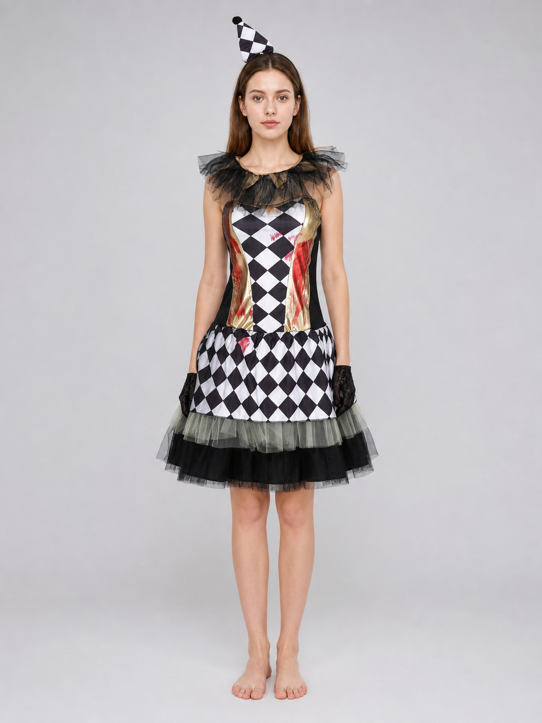 Halloween clown costume with gloves, dress