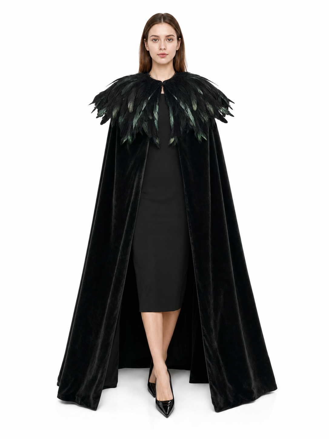 Black Velvet Feather Cape