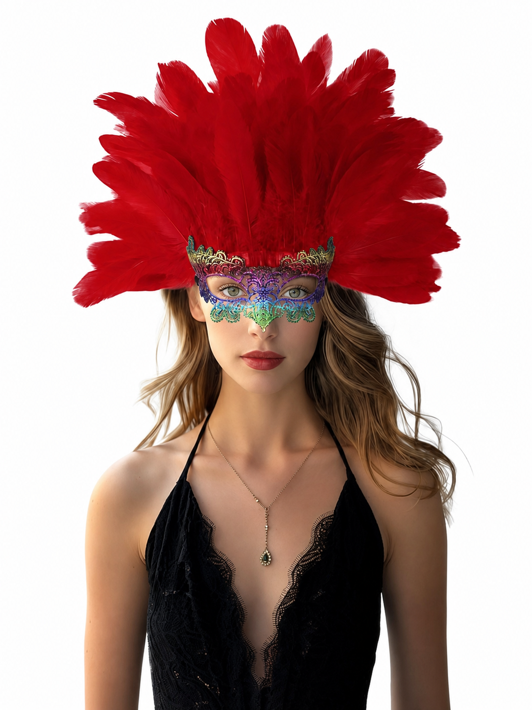 Carnival Headpiece with Red Feathers