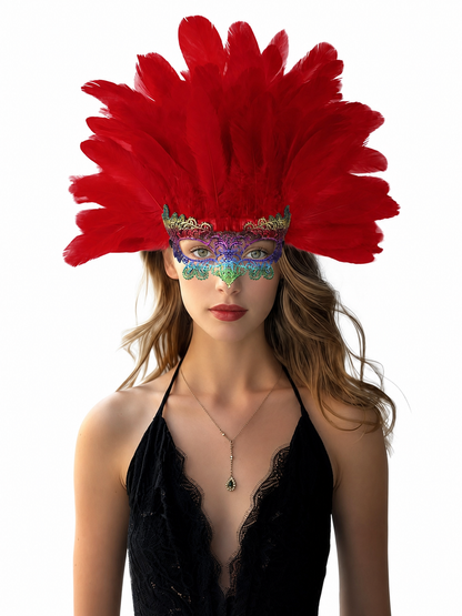 Carnival Headpiece with Red Feathers