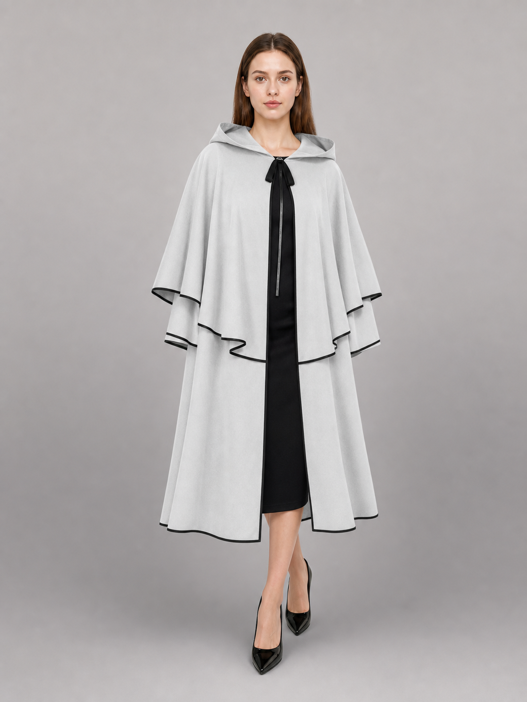 White Hooded Cloak with Black Trim